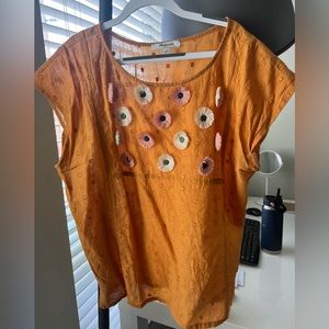 Madewell flowered yellow blouse